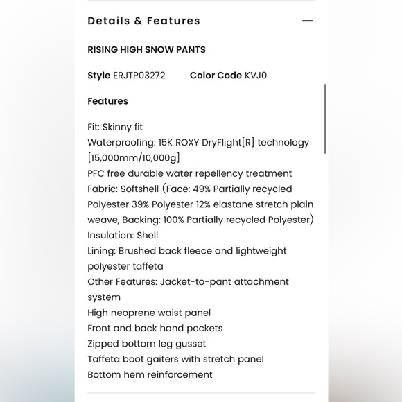 Roxy Rising High Snow Pants - Picture 8 of 13